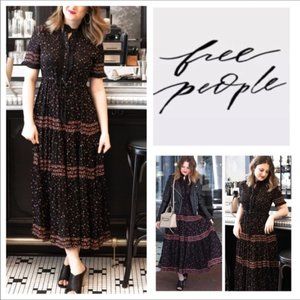 Free People Rare Feeling Pleated Printed D Black Combo M